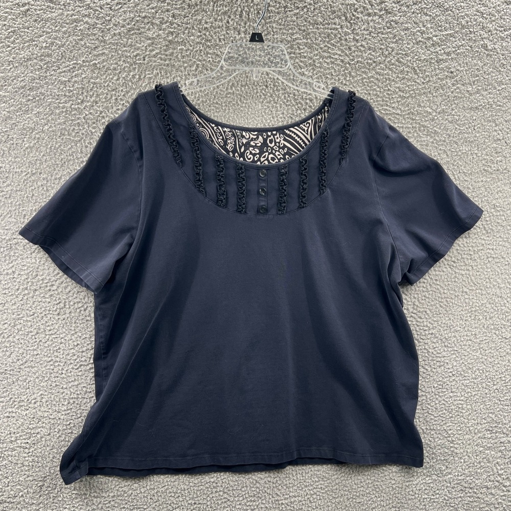 Womens Ruffle Top 2X Romantic Feminine Cottagecore Preppy Relaxed Casual Button